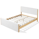 Queen Size Natural Wood Platform Bed frame with Upholstered Headboard & Footboard for Bedroom, Apartment