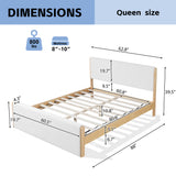 Queen Size Natural Wood Platform Bed frame with Upholstered Headboard & Footboard for Bedroom, Apartment