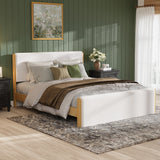 Queen Size Natural Wood Platform Bed frame with Upholstered Headboard & Footboard for Bedroom, Apartment