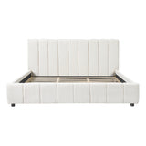 Upholstered Platform Bed Frame, King Size Boucle Bed Frame with Vertical Stripe Tufted Headboard, Off-White