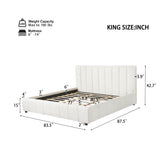 Upholstered Platform Bed Frame, King Size Boucle Bed Frame with Vertical Stripe Tufted Headboard, Off-White