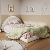 Twin Size Upholstered Platform Bed Frame, Low-Profile Floor Bed with Fleece Curved Arc Headboard