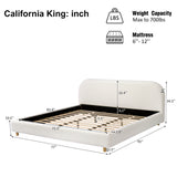 California King Upholstered Platform Bed Frame with 4" Thick Curved Headboard & Solid Wood Legs, White