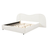 King Upholstered Platform Bed Frame, Boucle Bedstead with Wide M-Shaped Curved Headboard, Off-White