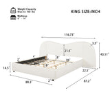 King Upholstered Platform Bed Frame, Boucle Bedstead with Wide M-Shaped Curved Headboard, Off-White