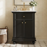 24" Bathroom Vanity with Ceramic Sink, Bathroom Cabinet with Back Open Structure, Soft-Close Hinges & Tip-Out Drawer