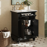 24" Bathroom Vanity with Ceramic Sink, Bathroom Cabinet with Back Open Structure, Soft-Close Hinges & Tip-Out Drawer