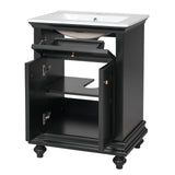 24" Bathroom Vanity with Ceramic Sink, Bathroom Cabinet with Back Open Structure, Soft-Close Hinges & Tip-Out Drawer