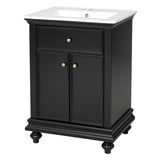 24" Bathroom Vanity with Ceramic Sink, Bathroom Cabinet with Back Open Structure, Soft-Close Hinges & Tip-Out Drawer