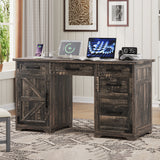 Farmhouse 55" Home Office Computer Desk, Executive Desk with 5 Drawers, Charging Station & Cabinet