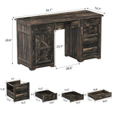Farmhouse 55" Home Office Computer Desk, Executive Desk with 5 Drawers, Charging Station & Cabinet