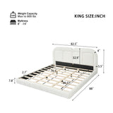 King Size Upholstered Platform Bed Frame with Tufted Headboard, No Box Spring Required, White