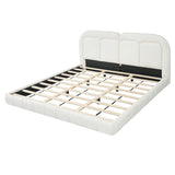 King Size Upholstered Platform Bed Frame with Tufted Headboard, No Box Spring Required, White