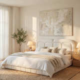King Size Upholstered Platform Bed Frame with Tufted Headboard, No Box Spring Required, White