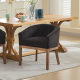 Farmhouse Upholstered Accent Chair, Barrel Dining Chair with Armrests & Wood Frame for Kitchen, Living Room, Office