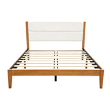Mid-Century Modern Platform Bed Frame, King Size Upholstered Tufted Headboard Bedstead with Rubberwood Tapered Legs