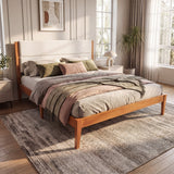 Mid-Century Modern Platform Bed Frame, King Size Upholstered Tufted Headboard Bedstead with Rubberwood Tapered Legs