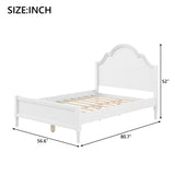 Full Wood Platform Bed Frame, Solid Wood Bedstead with Elegant Arch-Top Headboard & Detailed Footboard