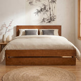 Queen Size Platform Bed Frame, Solid Bamboo Bed Frame with Headboard, Mid-Century Modern Style