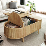 Oval Coffee Table with Hidden Storage & Lift-Top, Wood Wave Grain Finish Center Table for Living Room, Office, Apartment