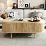 Oval Coffee Table with Hidden Storage & Lift-Top, Wood Wave Grain Finish Center Table for Living Room, Office, Apartment