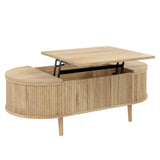 Oval Coffee Table with Hidden Storage & Lift-Top, Wood Wave Grain Finish Center Table for Living Room, Office, Apartment