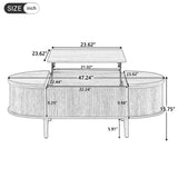 Oval Coffee Table with Hidden Storage & Lift-Top, Wood Wave Grain Finish Center Table for Living Room, Office, Apartment