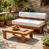Patio Seating Set Outdoor Loveseat & Coffee Table Set Garden Conversation Set Chat Set with Waterproof Cushion, Beige,Teak