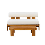 Patio Seating Set Outdoor Loveseat & Coffee Table Set Garden Conversation Set Chat Set with Waterproof Cushion, Beige,Teak