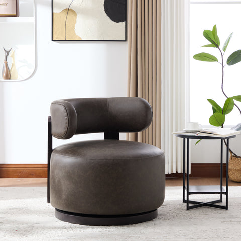360° Swivel Club Chair Padded Accent Chair Upholstered Barrel Chair, Dark Brown