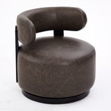 360° Swivel Club Chair Padded Accent Chair Upholstered Barrel Chair, Dark Brown