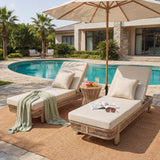 Outdoor Chaise Lounge with 5-Position Adjustable Back & Water-Resistant Cushion, Patio Sunbathing Bed Daybed, Beige,Natural