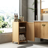 Narrow Bamboo Bathroom Storage Cabinet, Freestanding Slim Floor Organizer with Slatted Single Door & Inner Shelf, Natural