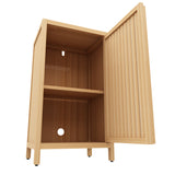 Narrow Bamboo Bathroom Storage Cabinet, Freestanding Slim Floor Organizer with Slatted Single Door & Inner Shelf, Natural