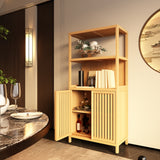 Bamboo Storage Cabinet, Freestanding Tall Bathroom Floor Organizer & Kitchen Pantry Cupboard with 2-Tier Open Shelves