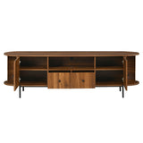 Farmhouse Oval TV Stand, TV Console with Rattan Arched Doors, Drawers, Hidden Storage for Living Room, Bedroom