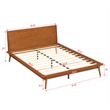 Queen Size Platform Bed Frame Minimalist Solid Bamboo Bed with Headboard, Walnut Brown