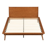 Queen Size Platform Bed Frame Minimalist Solid Bamboo Bed with Headboard, Walnut Brown