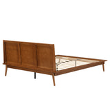 Queen Size Platform Bed Frame Minimalist Solid Bamboo Bed with Headboard, Walnut Brown