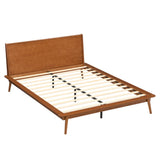 Queen Size Platform Bed Frame Minimalist Solid Bamboo Bed with Headboard, Walnut Brown