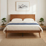 Queen Size Platform Bed Frame Minimalist Solid Bamboo Bed with Headboard, Walnut Brown