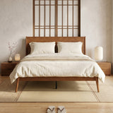 Queen Size Platform Bed Frame Minimalist Solid Bamboo Bed with Headboard, Walnut Brown