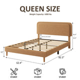 Queen Size Bed frame, Upholstered Platform Bed with Adjustable Height Headboard for Teens, Adults, Quiet Design