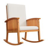 Outdoor Rocking Chair Patio Accent Chair Garden Leisure Armchair with Water-Resistant Cushion, Brown
