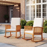 Outdoor Rocking Chair Patio Accent Chair Garden Leisure Armchair with Water-Resistant Cushion, Brown