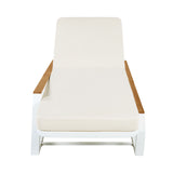 Adjustable 5-Position Outdoor Chaise Lounge with Cushion, Patio Reclining Lounger Sunbathing Bed Daybed, Cream,Teak,White