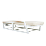 Adjustable 5-Position Outdoor Chaise Lounge with Cushion, Patio Reclining Lounger Sunbathing Bed Daybed, Cream,Teak,White