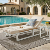 Adjustable 5-Position Outdoor Chaise Lounge with Cushion, Patio Reclining Lounger Sunbathing Bed Daybed, Cream,Teak,White