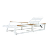 2pcs 5-Position Adjustable Patio Chaise Lounge Set with Side Table, Cushion&Water-Resistant Frame, Outdoor Reclining Lounger Daybed, White