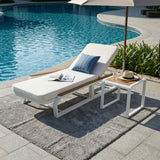 2pcs 5-Position Adjustable Patio Chaise Lounge Set with Side Table, Cushion&Water-Resistant Frame, Outdoor Reclining Lounger Daybed, White